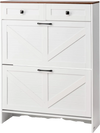 VEVOR Shoe Cabinet with 2 Flip Drawers, Farmhouse Shoes Storage Cabinet with 2 Drawers and Anti-Tipping Device, Freestanding Shoe Organizer Ideal for Entryway, Hallway, Bedroom, Living Room, White