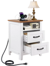 VEVOR Farmhouse Nightstand, with Charging Station, End Table with 2 Drawers and Open Shelf, Bedside Storage Cabinet, Rustic Side Table with USB Port and AC Outlets, for Bedroom, Living Room, White