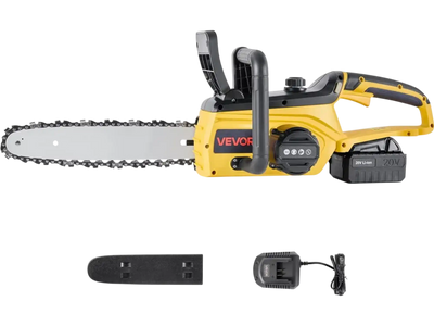 VEVOR Cordless Chainsaw, 20V 12-Inch Brushless Chainsaw Battery Powered, 4.0Ah Battery and Rapid Charger Included, Handheld Electric Chain Saw for Tree Felling, Wood Cutting, Pruning, and Trimming