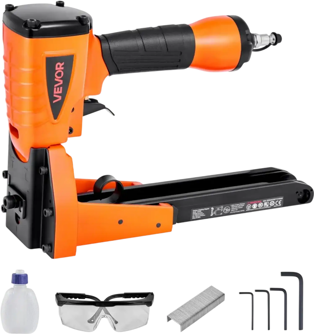 VEVOR Pneumatic Carton Closing Stapler, 13 Gauge Pneumatic Cardboard Staple Gun for 1-3/8 inch Crown 5/8" & 3/4" Length, Depth-Adjustable 70-120 PSI Air Staple Gun for Boxes Carton Closing, Packaging