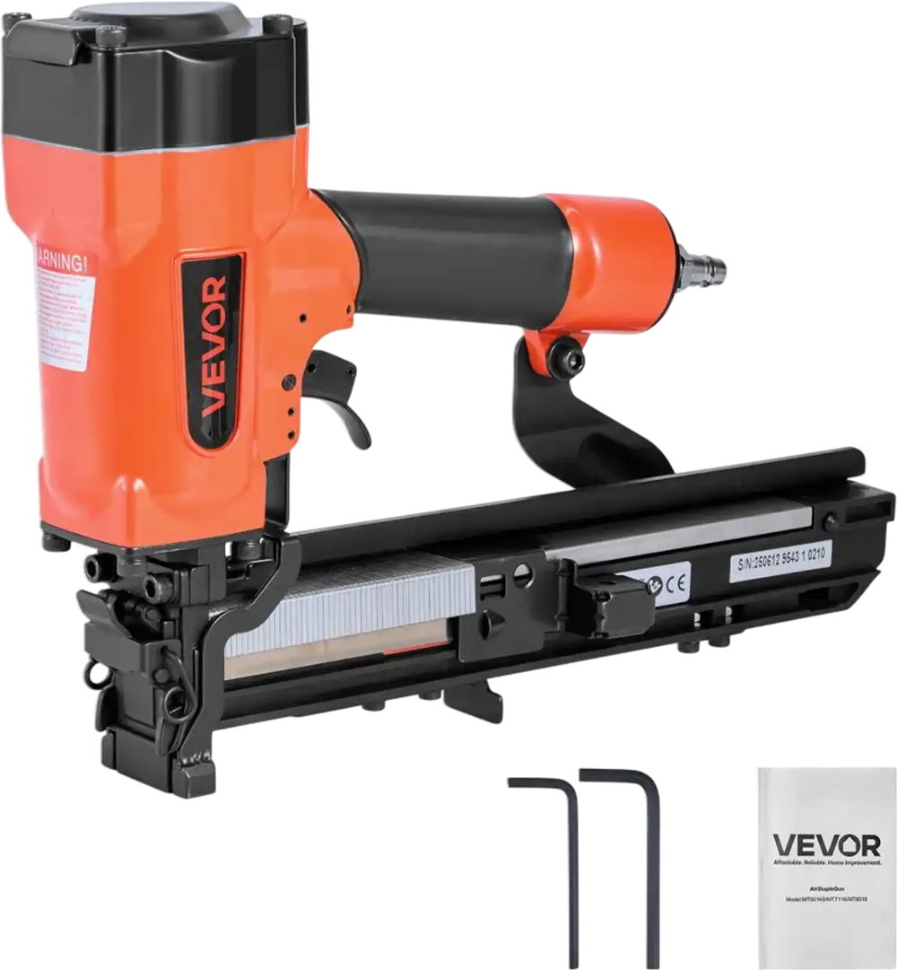 VEVOR Pneumatic Staple Gun, 16 Gauge 1-inch Wide Crown Pneumatic Stapler 5/8" to 1-1/2" Length, 70-120PSI Air Staple Gun with Two Firing Modes for Roof Decking, Wall Sheathing, Fencing, Subflooring