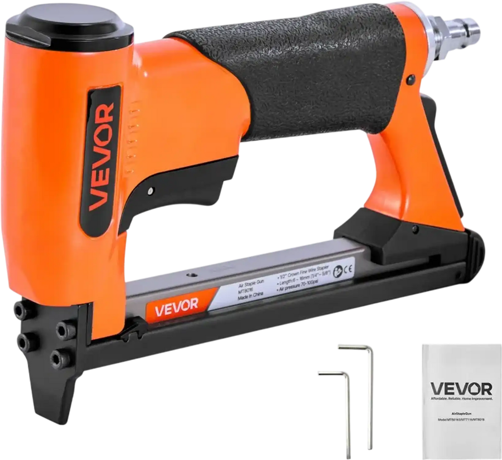 VEVOR Pneumatic Staple Gun, 21 Gauge Air Upholstery Stapler for 80 Series Fine Wire Staples 1/2" Crown 1/4"-5/8" Length, Max 150PCS Loading Air Staple Gun for Upholstering, Woodworking, DIY Projects