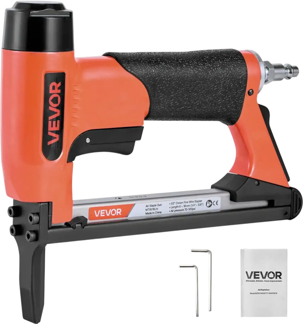 VEVOR Pneumatic Staple Gun, 21 Gauge Long-Nose Upholstery Stapler for 80 Series Fine Wire Staples 1/2-inch Crown 1/4"-5/8" Length, Max 150PCS Loading Air Staple Gun for Upholstering, Woodworking, DIY