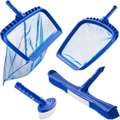 VEVOR Swimming Pool Cleaning Kit, Includes 2 Detachable Brush Heads (20 Inch / 5.5 Inch) and 2 Pool Skimmer Nets, 4-in-1 Inground/Above Ground Pools Cleaning Tools Set for Leaf, Fine Mesh, No Poles
