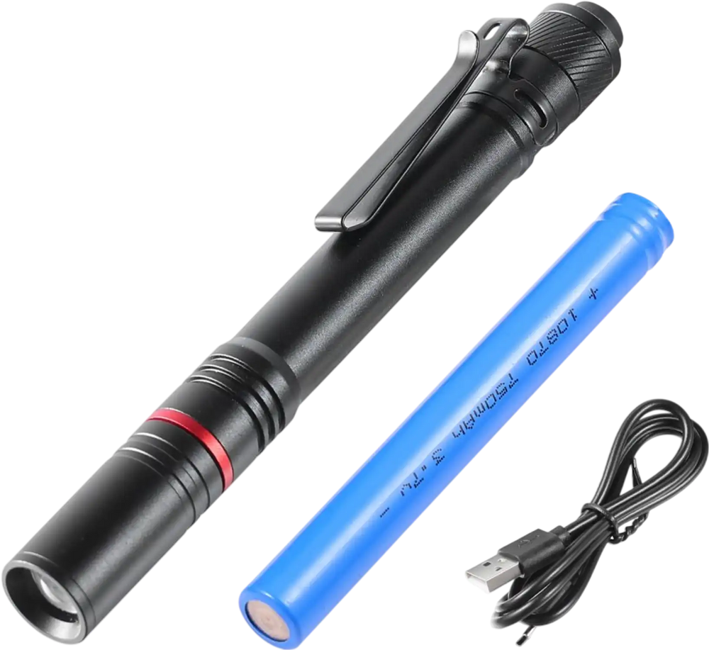 VEVOR 5.9 Inch Rechargeable Penlight, 300 lumens 3 Lighting Modes Pocket Pen Light, Adjustable Focus, IP44 Waterproof, Aluminum Alloy for Camping, Reading, Repairing, Night Walking
