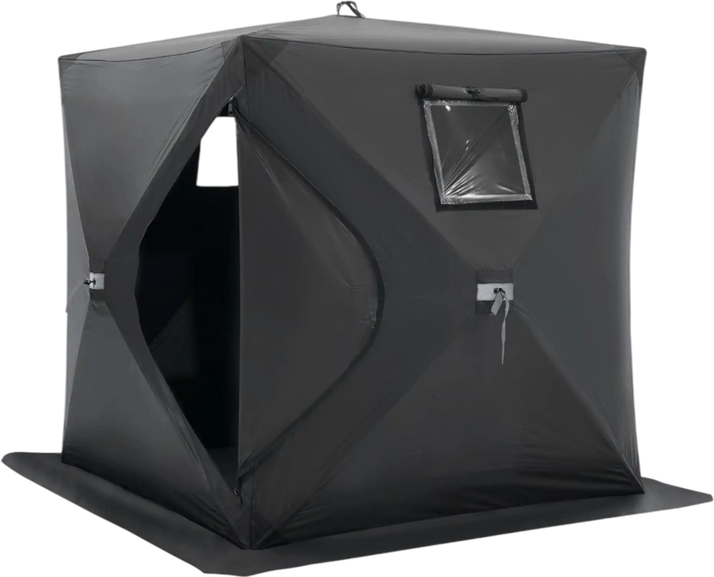 VEVOR Portable Ice Shelter, 1-2 Person Pop-Up Ice Fishing Tent, 24 Square Feet Fishable Area, Ice Shanty for Winter Fishing, Waterproof Oxford Ice Cube with Anchors/Ropes/Carrying Bag, 60"x60", Black