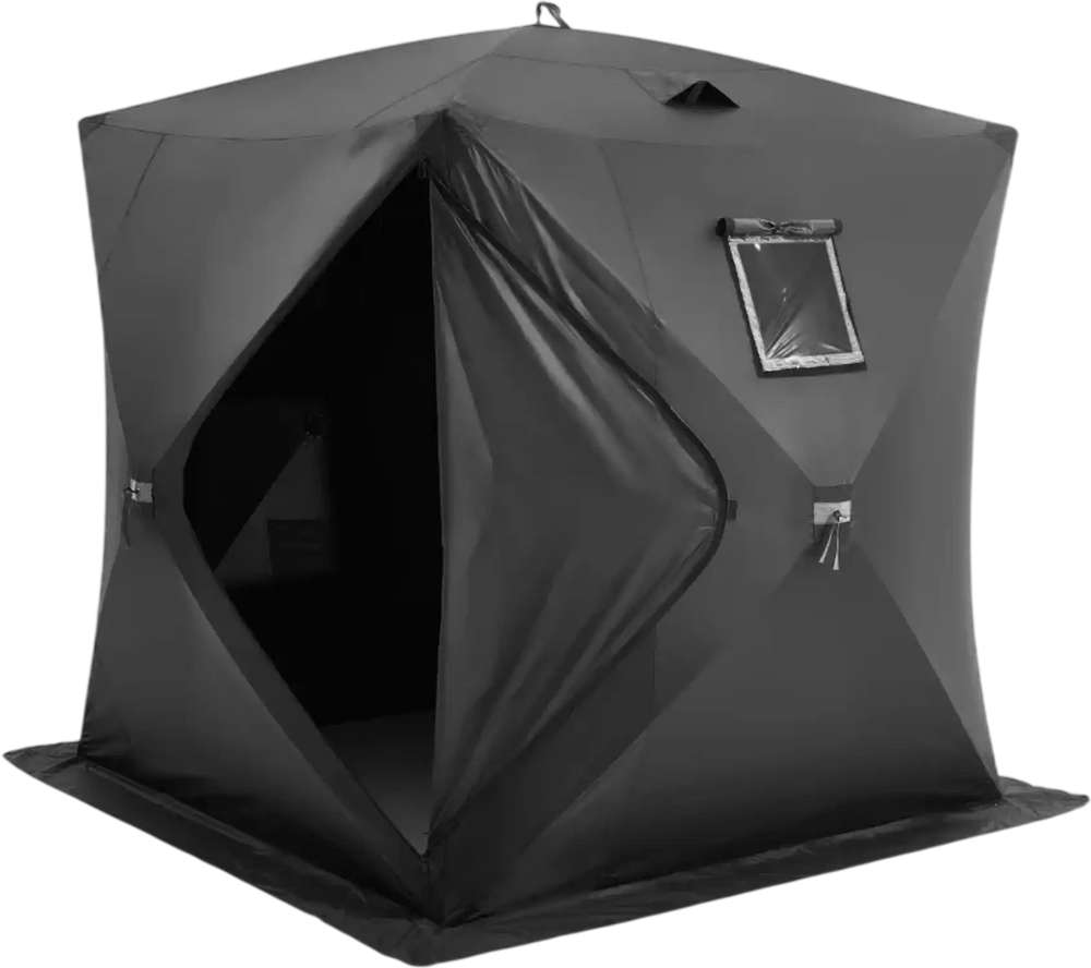 VEVOR Portable Ice Shelter, 3-4 Person Pop-Up Ice Fishing Tent, 35 Square Feet Fishable Area, Ice Shanty for Winter Fishing, Waterproof Oxford Ice Cube with Anchors/Ropes/Carrying Bag, 71"x71", Black