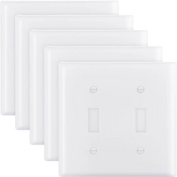 VEVOR Toggle Light Switch Wall Plates, 2-Gang Switch Electrical Outlet Covers, Standard Size 4.61in L x 4.53in H Unbreakable Polycarbonate Thermoplastic Faceplate for Receptacle Outlet&Switch(5 Pack, White)