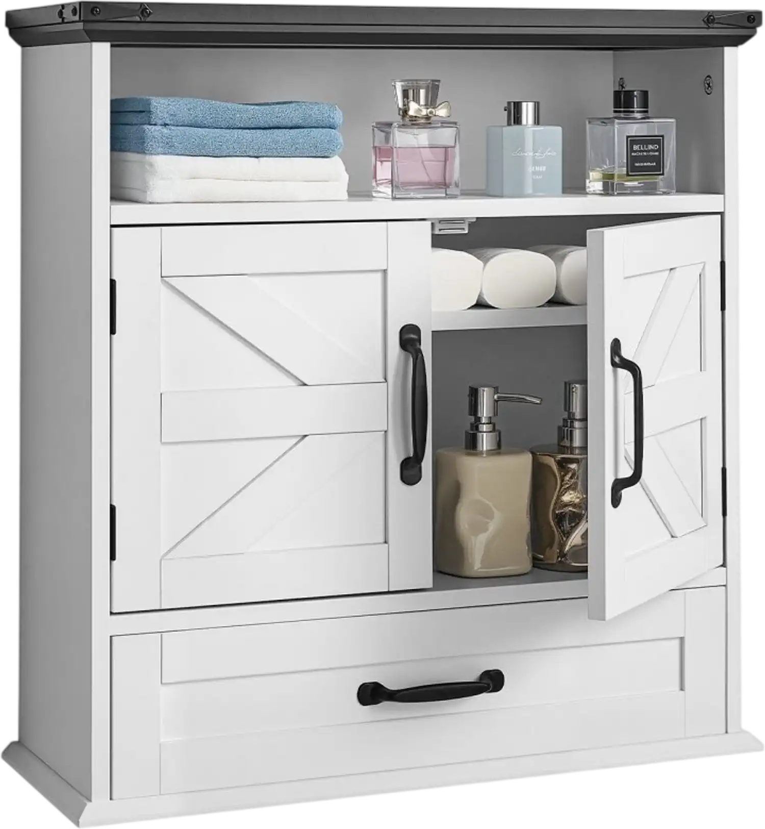 Vevor Medicine Cabinet Wall Mounted Bathroom Storage Cabinet with 2 Doors Adjustable Shelf Drawer White New