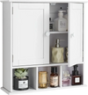 VEVOR Bathroom Wall Cabinet, 2 Doors & Adjustable Shelf, Over the Toilet Storage Medicine Cabinet Wall Mounted, Hanging Organizer with Shelves & Open Partition for Laundry Room Kitchen Restroom, White