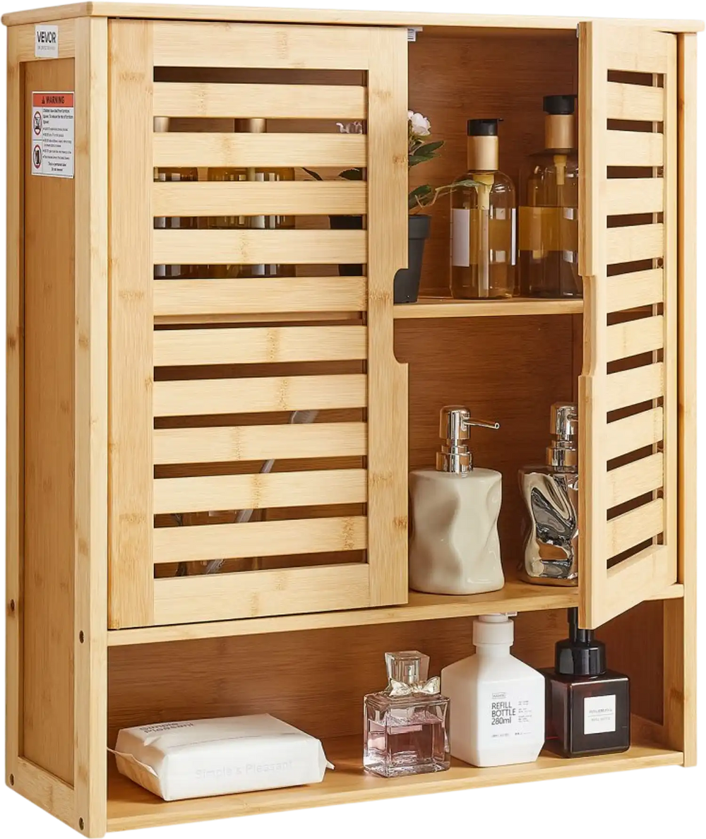VEVOR Bathroom Wall Cabinet, 2 Doors and Adjustable Shelf, Over the Toilet Storage Medicine Cabinet Wall Mounted, Hanging Organizer with Shelves and Open Partition for Laundry Room Kitchen Restroom