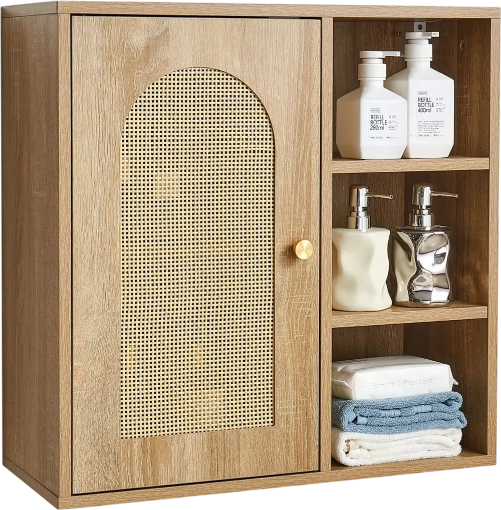 VEVOR Bathroom Wall Cabinet, Door and Adjustable Shelf with 5 Height Levels, Over the Toilet Storage Medicine Cabinet Wall Mounted, Hanging Organizer with Shelves for Laundry Room Kitchen Restroom