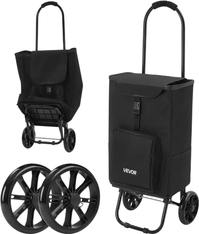 Vevor Shopping Cart Foldable 2-in-1 Rolling Utility Cart with Detachable Bag Black New