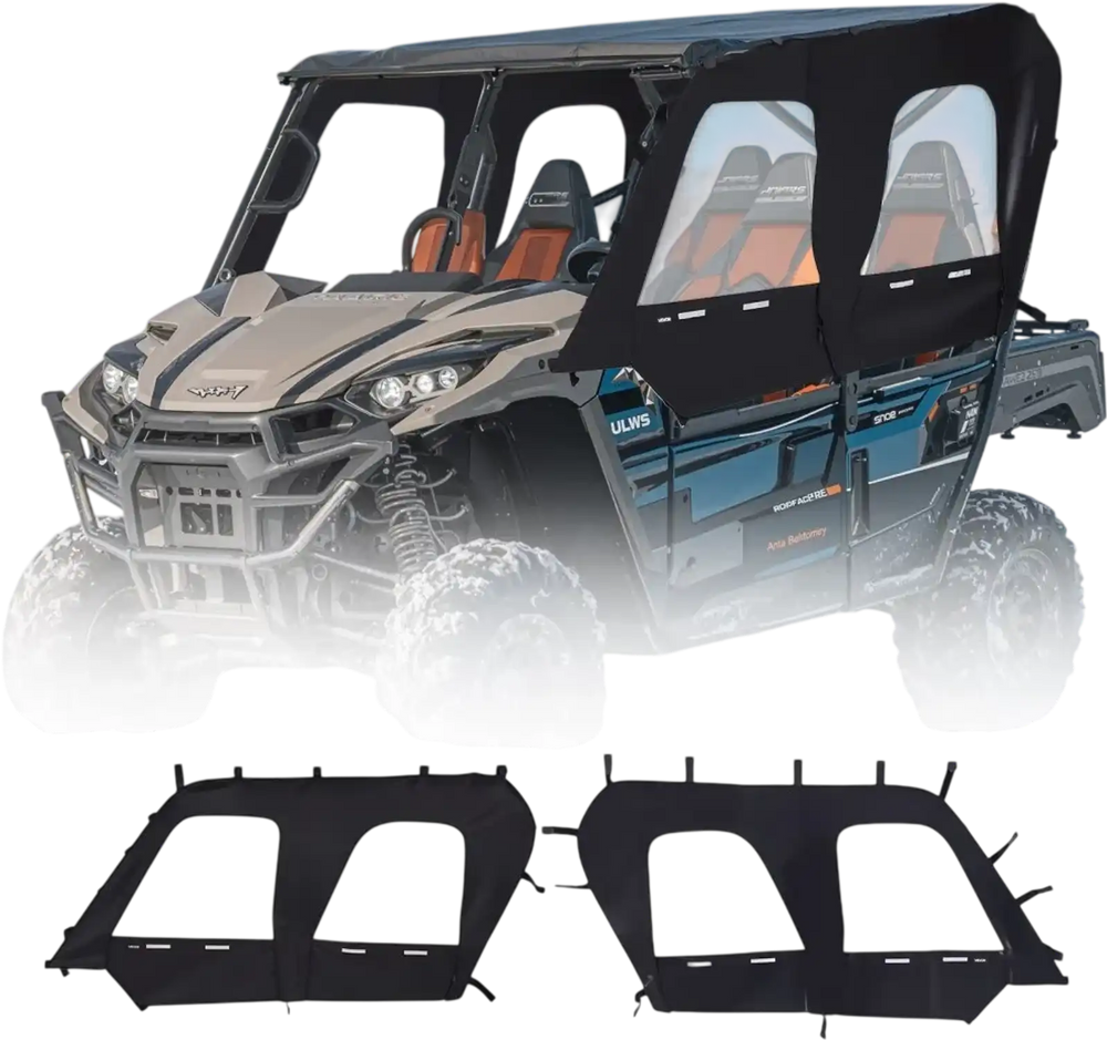 VEVOR Cab Enclosure Upper Doors, Compatible with Kawasaki Teryx4 2012-2022, Soft Upper Doors, Windproof & Waterproof Upgraded Zipper UTV Soft Side Window Kit, Work with Roof and Partial Windshields