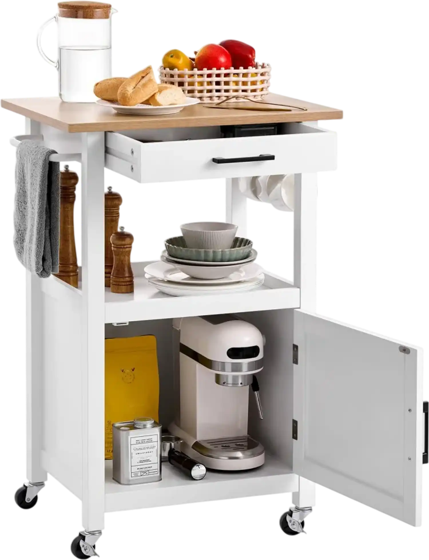 Vevor Kitchen Island Cart Rolling Storage Table with Single Door Cabinet 18