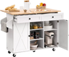 VEVOR Kitchen Island Cart, with Solid Wood Top and Storage Cabinet, Mobile Rolling Table with Drop Leaf, Drawers, Spice Towel Rack, Portable Islands on Swivel Wheels for Dining Room, 52in Width, White