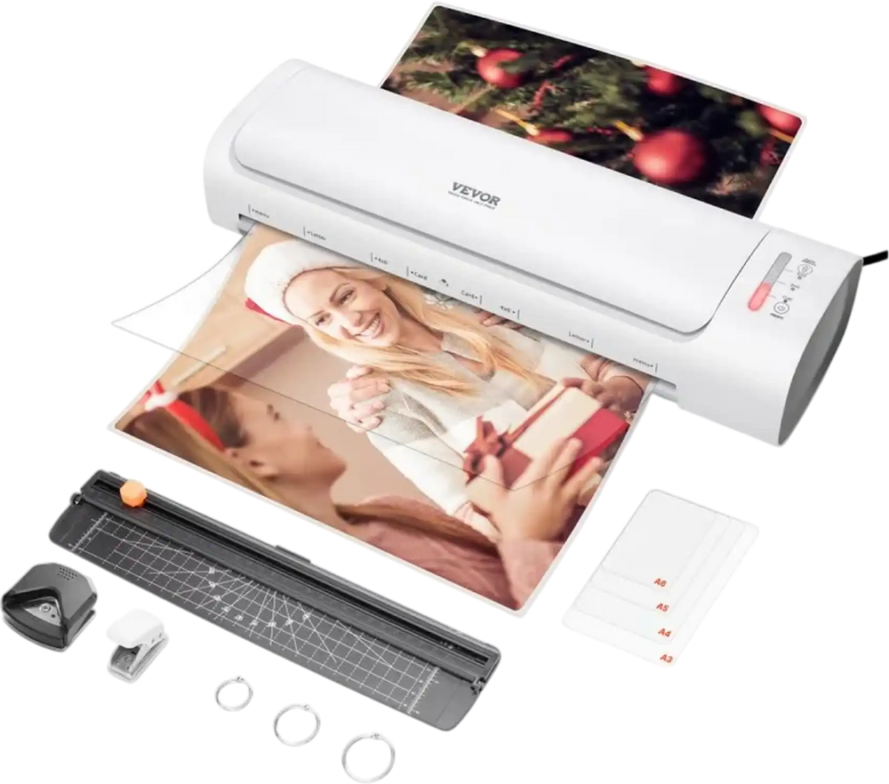 VEVOR Laminator Machine, Cold and Hot Laminator for Max A3 Paper Size, 1 min Quick Warm Thermal Laminator, 3-5 mil Thickness, Ideal for Home, Office, Business, or School Supplies, White + Grey