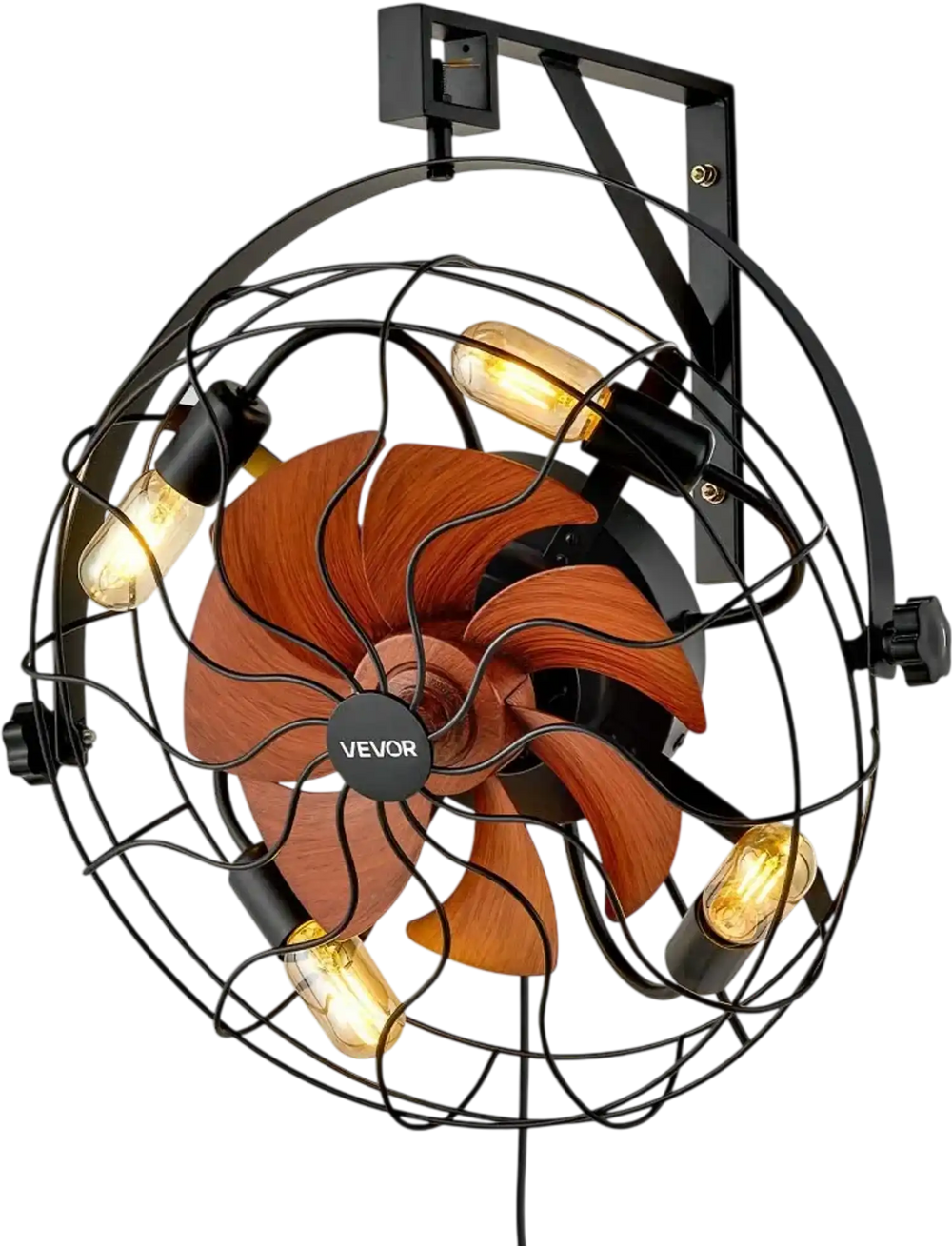 VEVOR Wall Mounted Fan with Lights, 21 inch Wall Mount Fan with Remote, 6 Speeds Plug in Wall Fan, Timer, 360°Adjustable Tilt for Bedroom,Garage,Workshop (Compatible 4 E26 Bulb Sockets,No Bulb)