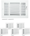 VEVOR 6 x 10 Inch Floor Registers, 6-Pack Floor Vents, HVAC 3-Direction Iron Vent Grilles for Home/Office Wall & Ceiling, Rustproof Anti-Peeling Air Vents Deflector Adjustable with Metal Damper, White