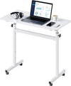 VEVOR Standing Desk, Adjustable Height Mobile Stand Up Desk with Lockable Casters, 32 x 16 in Small Computer Sit Stand Rolling Workstation with Hook, 55.1 lbs Desktop Capacity, for Home Office, White