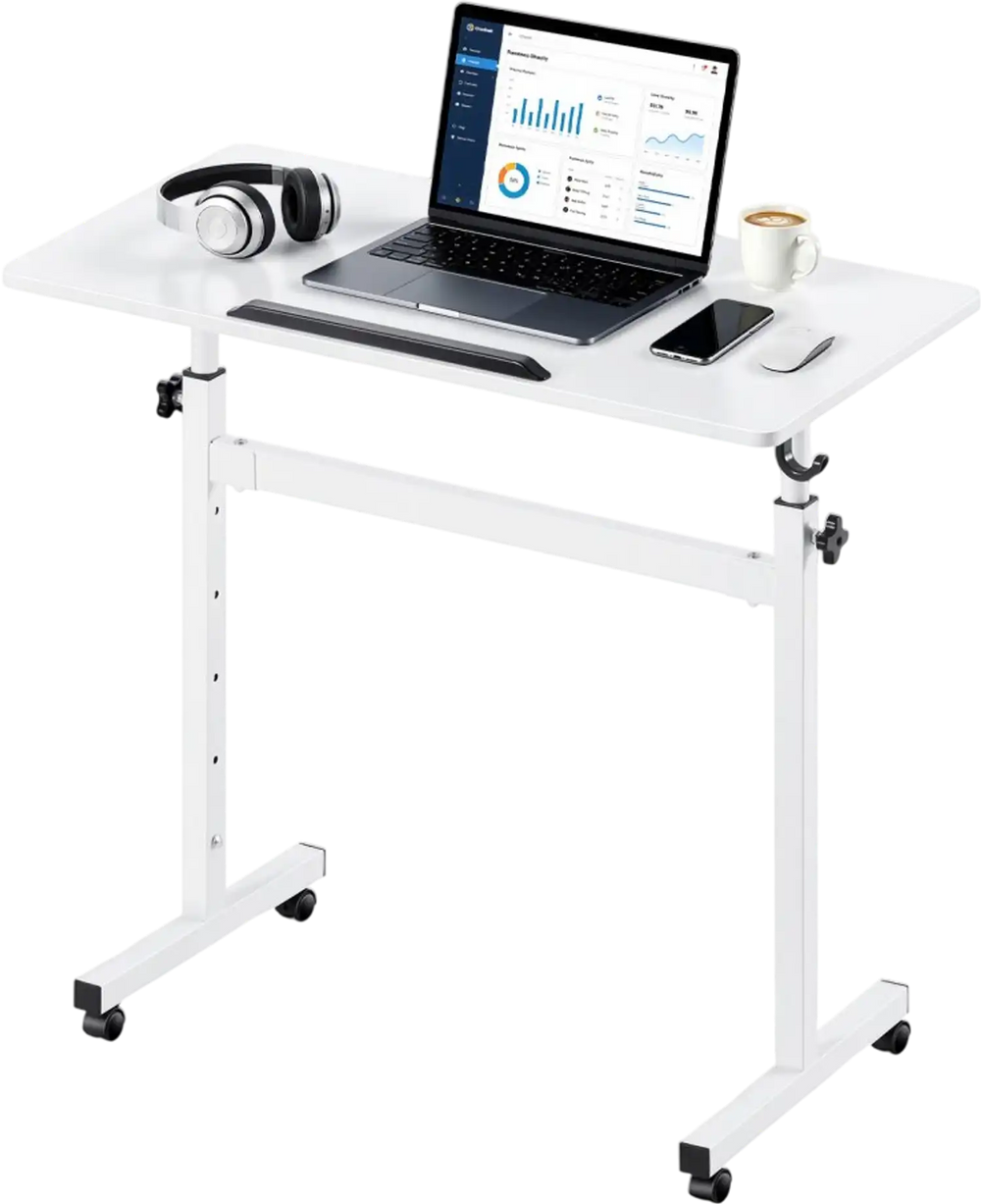 VEVOR Standing Desk, Adjustable Height Mobile Stand Up Desk 360° Tilting Desktop, 32 x 16 in Small Computer Sit Stand Rolling Workstation w/ Hook, Lockable Casters, 55.1 lbs Capacity for Home Office