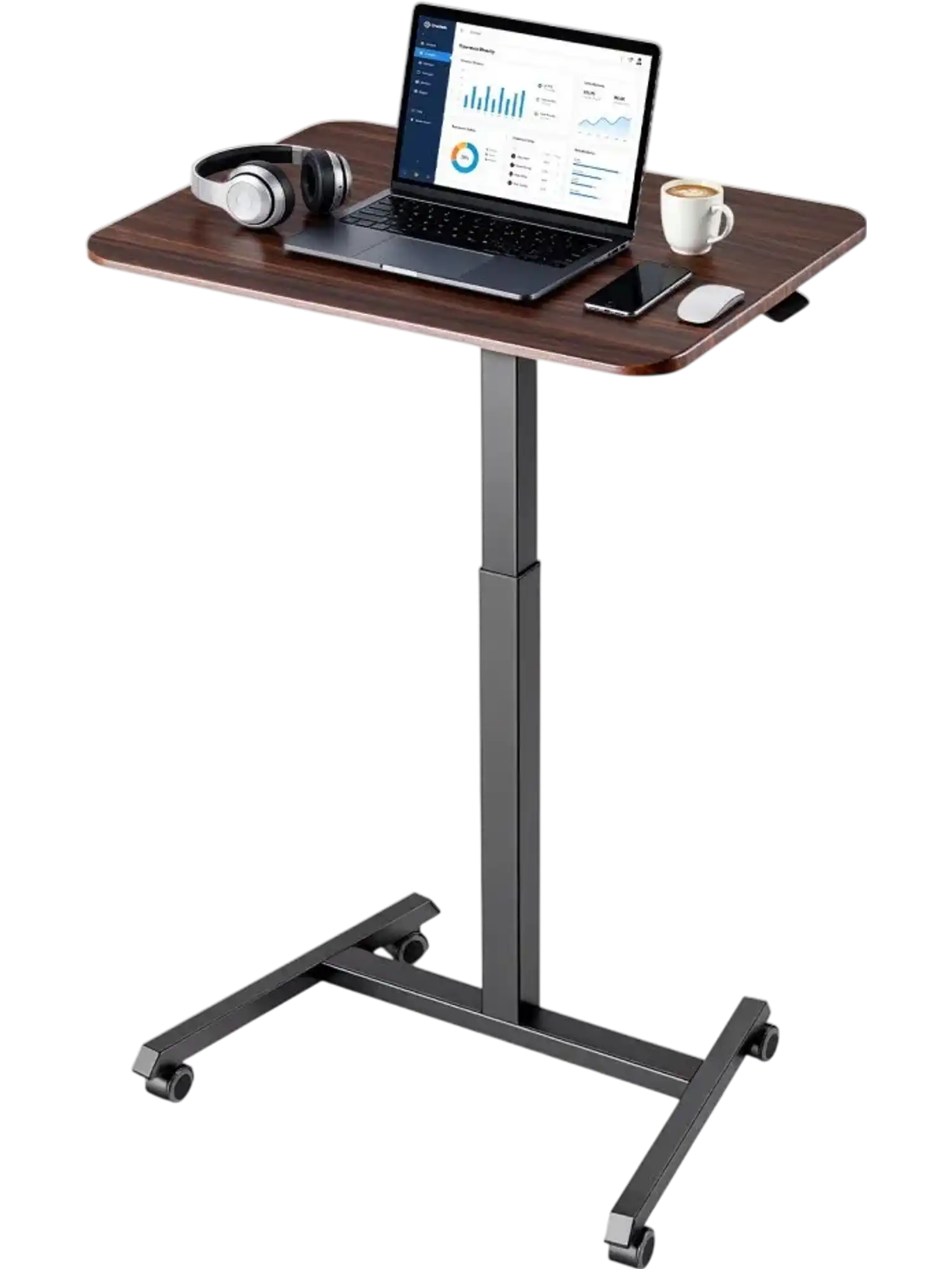 Vevor Standing Desk Adjustable Height Mobile Rolling Workstation Brown New