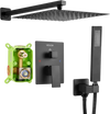 VEVOR Shower Faucet Set, Rainfall Bathroom Shower System with 12-Inch Square Rain Shower Head and Handheld Spray, Wall Mounted Bath Fixtures with Brass Valve and Trim Kit, Matte Black