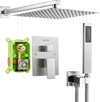 VEVOR Shower Faucet Set, Rainfall Bathroom Shower System with 12-Inch Square Rain Shower Head and Handheld Spray, Wall Mounted Bath Fixtures with Brass Valve and Trim Kit, Brushed Nickel