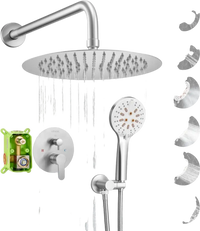 VEVOR Shower Faucet Set, Rainfall Bathroom Shower System with 10-Inch Round Rain Shower Head and Handheld Spray, Wall Mounted Bath Fixtures with Brass Valve and Trim Kit, Brushed Nickel