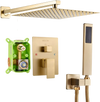 VEVOR Shower Faucet Set, Rainfall Bathroom Shower System with 12-Inch Square Rain Shower Head and Handheld Spray, Wall Mounted Bath Fixtures with Brass Valve and Trim Kit, Brushed Gold