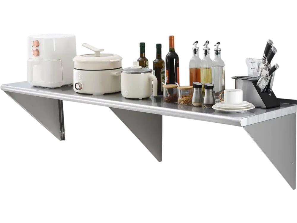 VEVOR 18" x 72" Stainless Steel Shelf, Wall Mounted Floating Shelving with Brackets, 500 lbs Load Capacity Commercial Shelves, Heavy Duty Storage Rack for Restaurant, Kitchen, Bar, Home, and Hotel