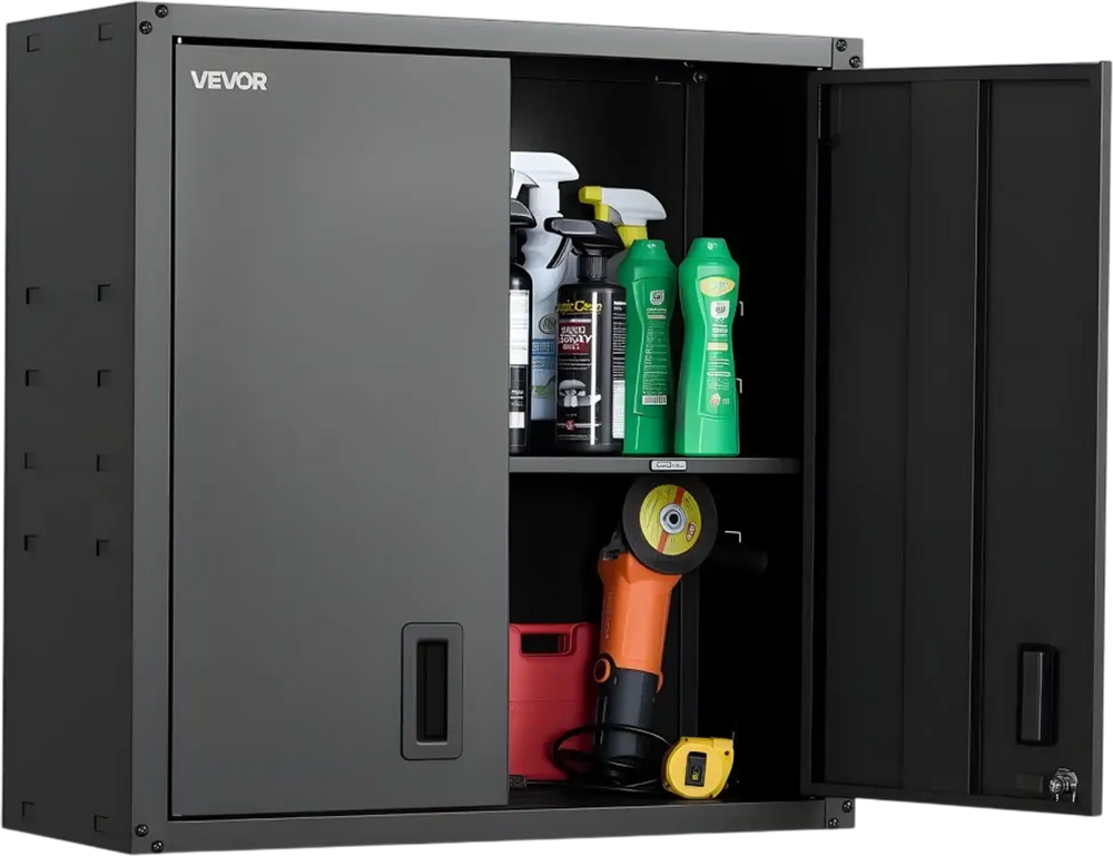 VEVOR Metal Wall Cabinet, 30W x 12.2D x 30H Inch, Steel Floating Hanging Storage Cabinet with Locking Doors and Adjustable Shelf for Garage, Basement, Kitchen, Warehouse Assembly Required, Black