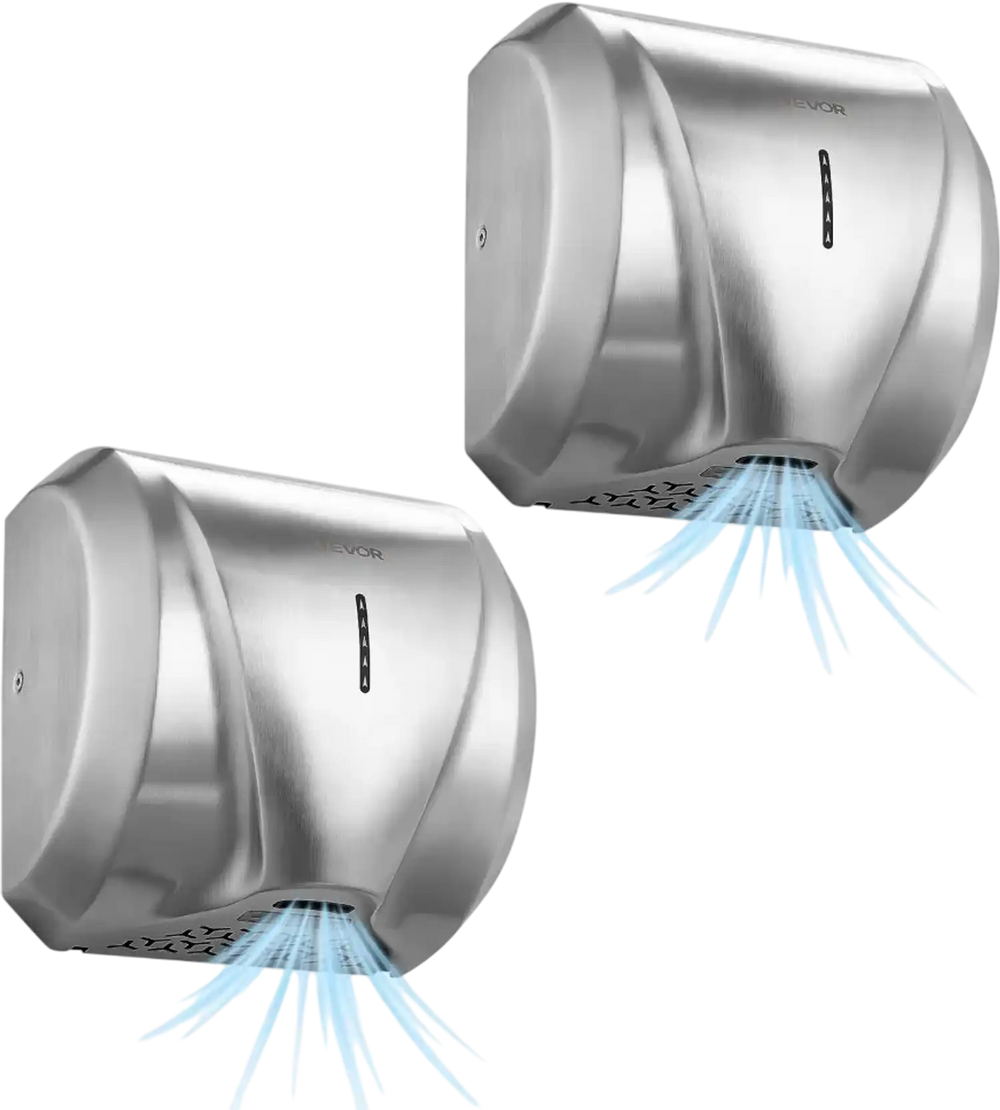 VEVOR Hand Dryer, 2 Pack 1800W Bathroom Air Hand Dryer, Automatic High Speed with HEPA Filter, Fast Drying, Brushed Stainless Steel, AC110-120V Commercial Wall Mounted for Restroom, Hotel, Office,Home