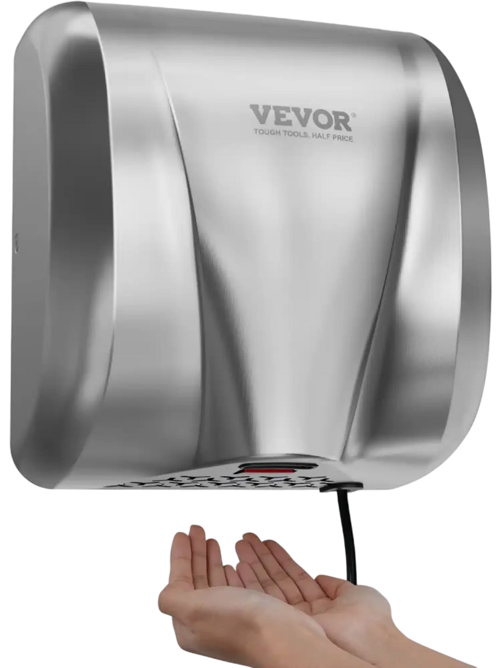 VEVOR Heavy Duty Commercial Hand Dryer, 1300W Automatic High Speed Stainless Steel Warm Wind Hand Blower, 120V Plug In/Hardwired Two Power Options, Compliant for Industry Business Restrooms