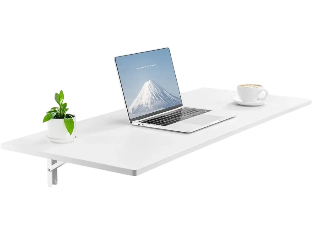 VEVOR Wall Mounted Folding Table, 43.3 x 18 inches Wall Mount Table, Floating Desk with Iron Bracket, Fold Down Desk for Small Spaces, Home Office, Dining, Laundry Room, Kitchen, Bar, White