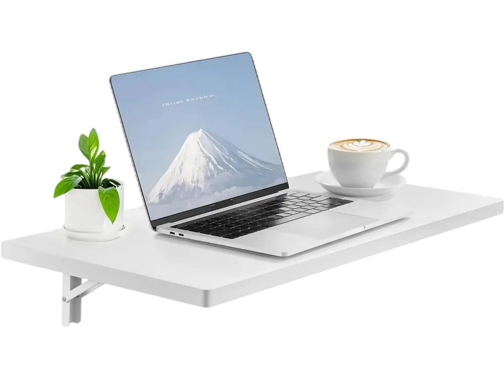 VEVOR Wall Mounted Folding Table, 47.2 x 19.7 inches Wall Mount Table, Floating Desk with Iron Bracket, Fold Down Desk for Small Spaces, Home Office, Dining, Laundry Room, Kitchen, Bar, White