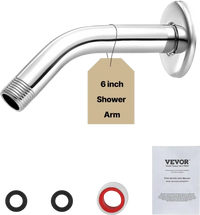 VEVOR Shower Arm with Flange, 6 Inches, Wall Mounted Stainless Steel Shower Head Arm Extender, Chrome Finish, PTFE Tape, G1/2 Universal Thread Connector Compatible, for Fixed & Handheld Showerhead