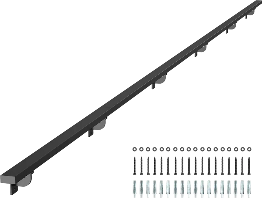VEVOR Wall Mounted Stair Handrail, 15ft Black Aluminum Staircase Handrail Indoor, 250lbs Load Capacity, Industrial Railing Hand Rail for Steps, Square Tube for Loft Porch Deck, 6 Sections
