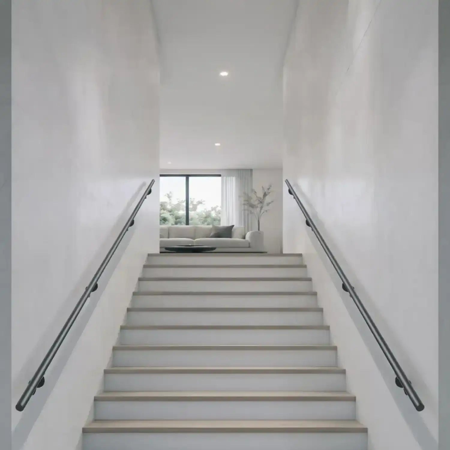 Vevor Stair Handrail Wall-Mounted 10' Black Metal Railing 2-Pc New