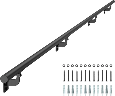 Vevor Stair Handrail 10' Wall Mounted Aluminum Railing Black New