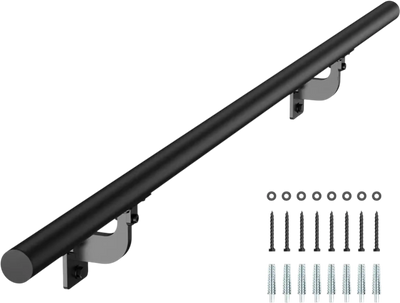VEVOR Wall Mounted Stair Handrail, 4ft Pipe Staircase Handrail, Black Galvanized Aluminum, 1.26 inch Pipe Diameter, Indoor&Outdoor Staircase Railing,Industrial Hand Rail for Steps,Security Baluster