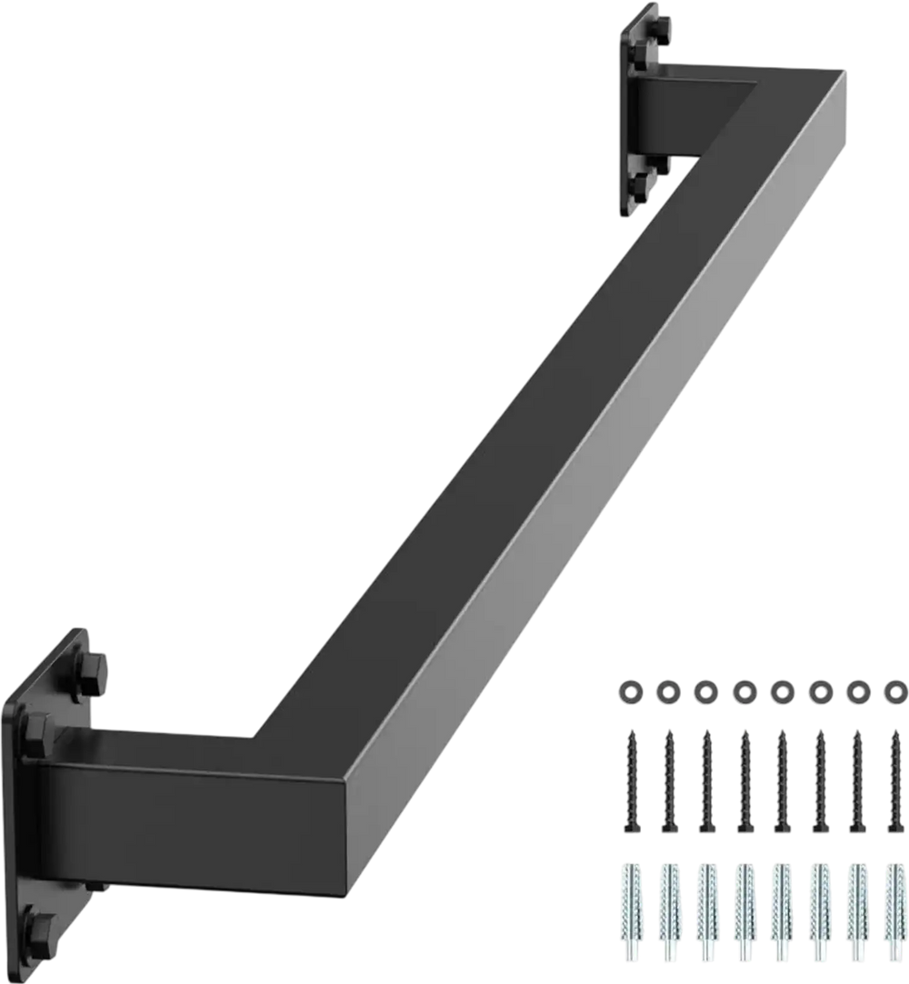VEVOR Wall Mounted Stair Handrail, 4ft Black Iron Staircase Handrail Indoor, 250lbs Load Capacity, Industrial Railing Hand Rail for Steps, Square Tube for Loft Porch Deck, 2 Sections