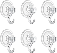 VEVOR Suction Cup Hooks 6 Pack, 2.76 x 3.54 x 1.57 inch, 10 LBS Max Load Clear Shower Suction Cups, Strong and Reusable Heavy Duty Wall Holder, for Loofah, Towel, Glass, Window, Kitchen, Bathroom