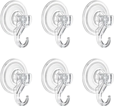 VEVOR Suction Cup Hooks 6 Pack, 2.76 x 3.54 x 1.57 inch, 10 LBS Max Load Clear Shower Suction Cups, Strong and Reusable Heavy Duty Wall Holder, for Loofah, Towel, Glass, Window, Kitchen, Bathroom