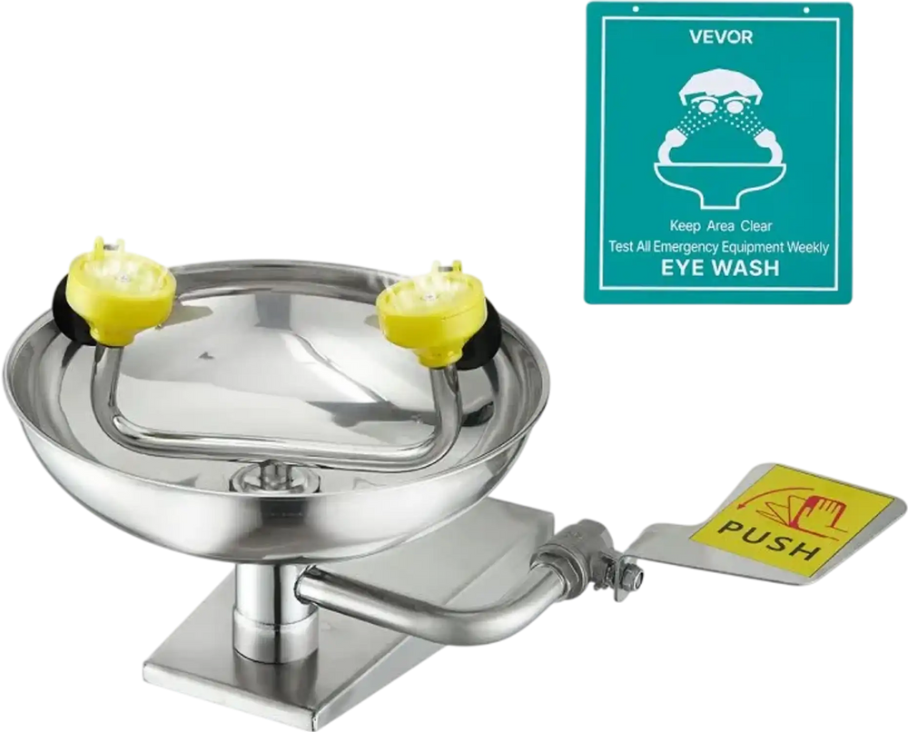 VEVOR Emergency Eye Wash Station, Stainless Steel Wall-Mounted Eyewash Unit, First Aid Eye Wash Sink 16.14 x 12.99 x 9.45 Inches, Ideal for Laboratories, Factories, Schools, Construction Sites