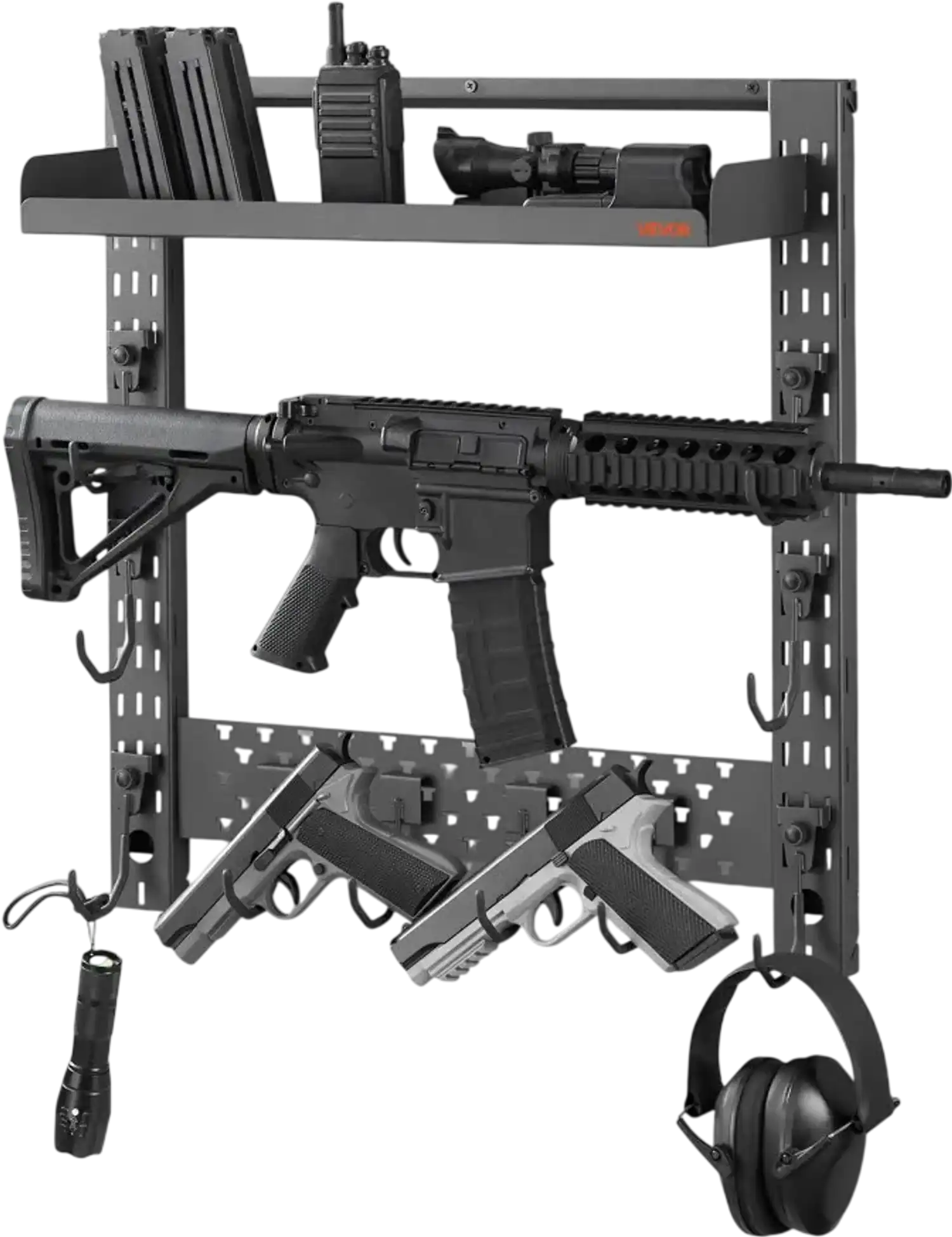 Vevor Gun Rack Wall Mount Heavy Duty Steel Indoor Rifle Shotgun Rack with J-Hooks and Tray Storage New