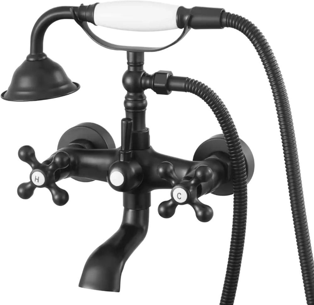 VEVOR Clawfoot Tub Faucet, Wall Mount Bathtub Faucets with Handheld Shower, Vintage Matte Black Clawfoot Tub Filler Faucet Shower Kit with Adjustable Swing Arms & 360° Rotation Spout for Bathtubs