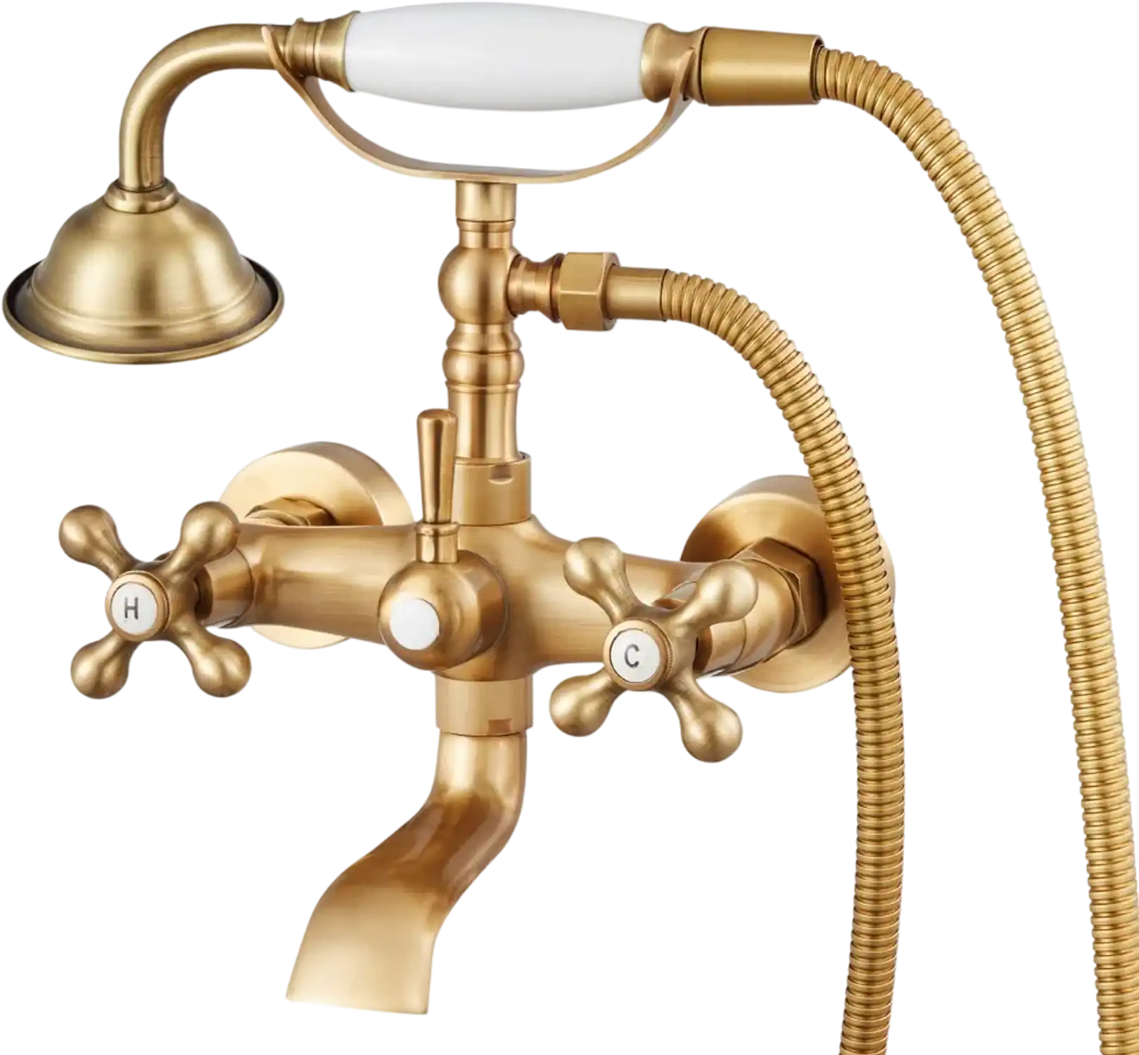 Vevor Clawfoot Tub Faucet Wall Mount Bathtub Faucet with Handheld Shower Brushed Gold New