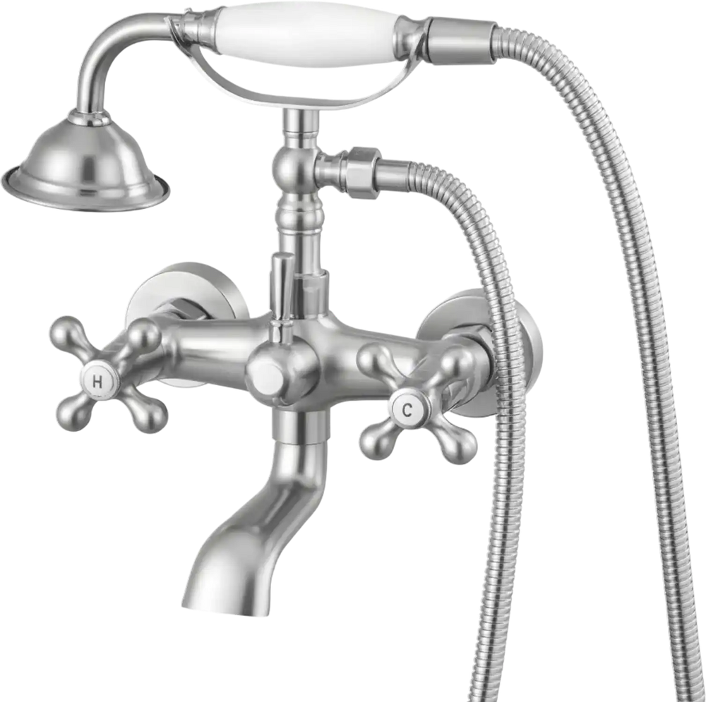 VEVOR Clawfoot Tub Faucet, Wall Mount Bathtub Faucets with Handheld Shower, Vintage Brushed Nickel Clawfoot Tub Filler Faucet Shower Kit with Adjustable Swing Arms & 360° Rotation Spout for Bathtubs