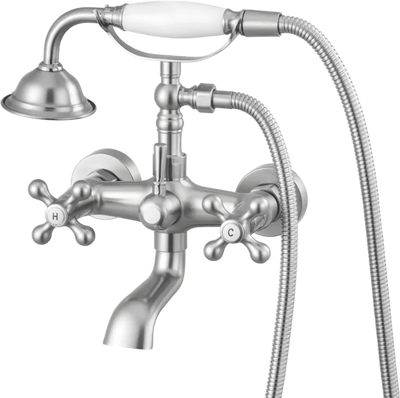 Vevor Clawfoot Tub Faucet Wall Mount Bathtub Faucet with Handheld Shower Brushed Nickel New